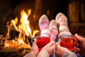 Cosy by the log stove fire